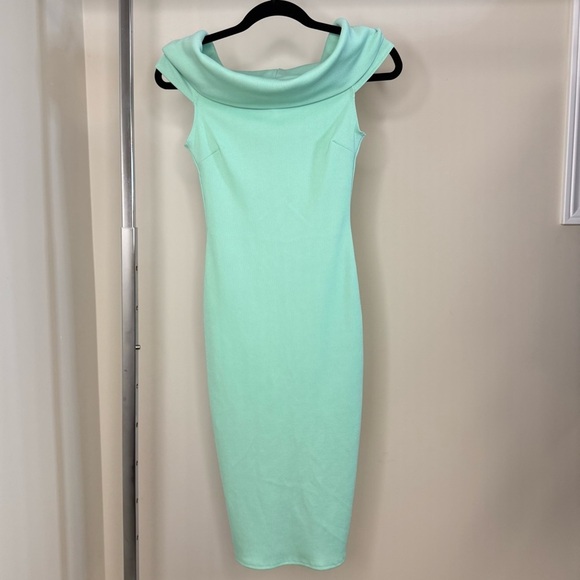 Diva Dresses & Skirts - Goddiva London Mint Green Bodycon Dress Size 6 Off-Shoulder Midi Cocktail Dress